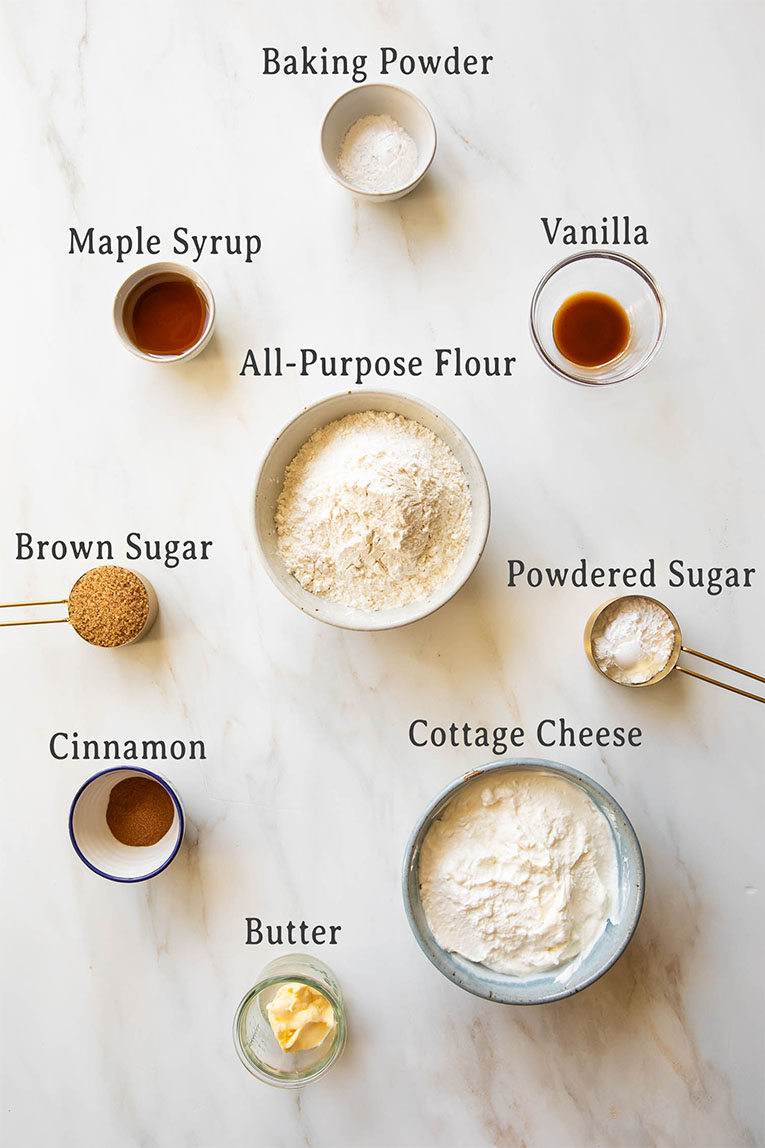 Ingredients in Cottage Cheese Cinnamon Rolls recipe.