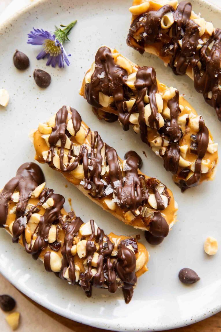 Close up of Frozen Banana Snickers recipe.