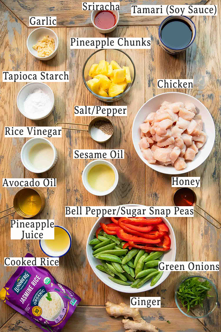Ingredients in Pineapple Teriyaki Chicken Bowls recipe.