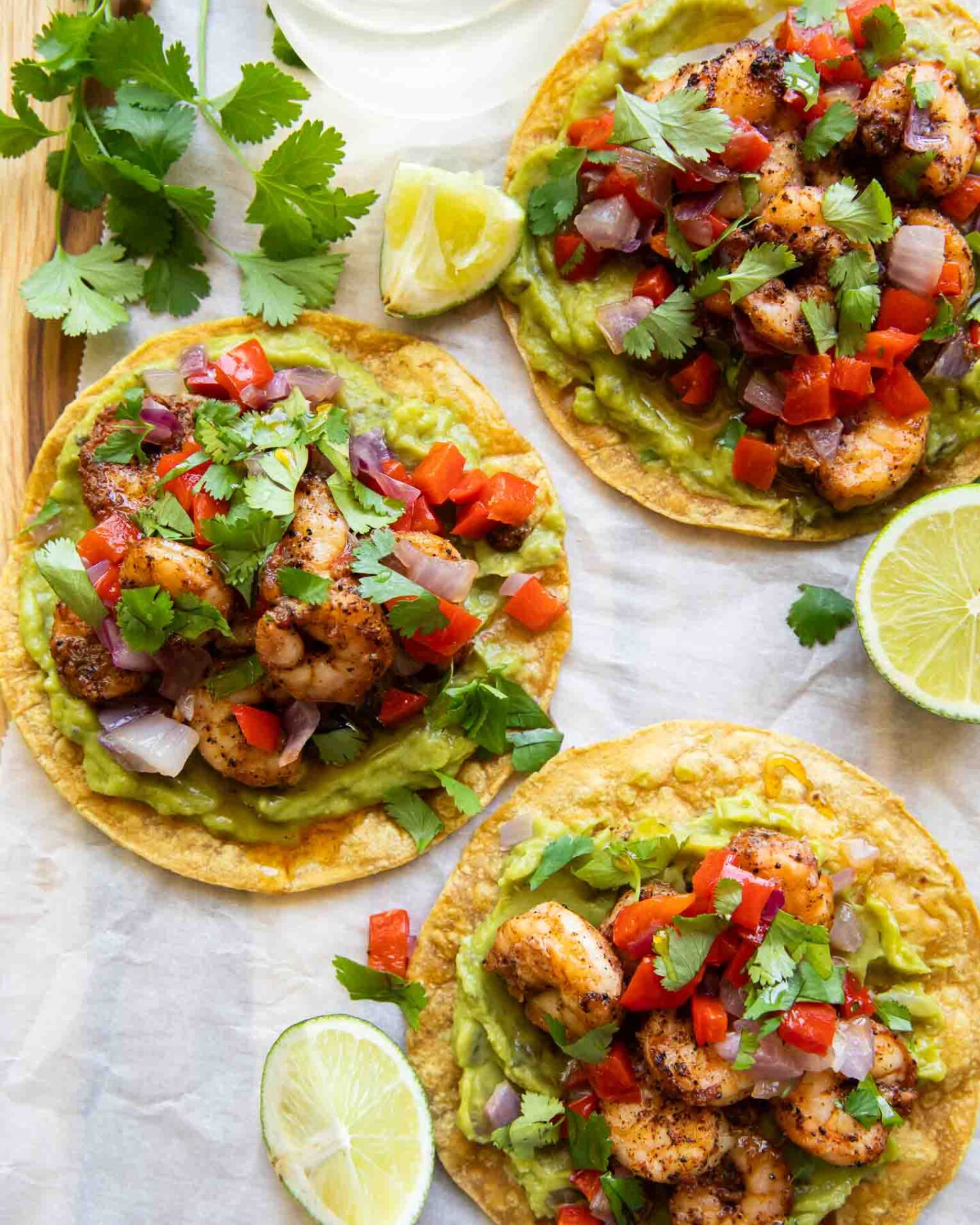 Top photo of Shrimp Tostadas.