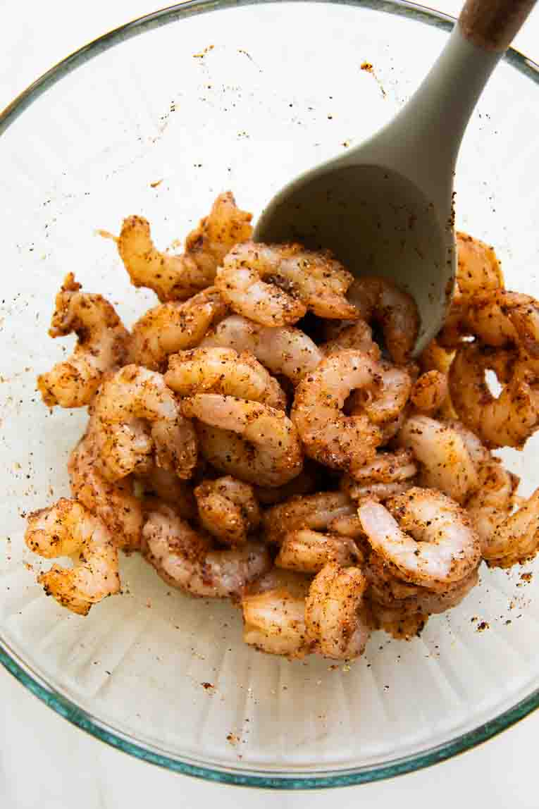 Seasoned shrimp in a bowl.