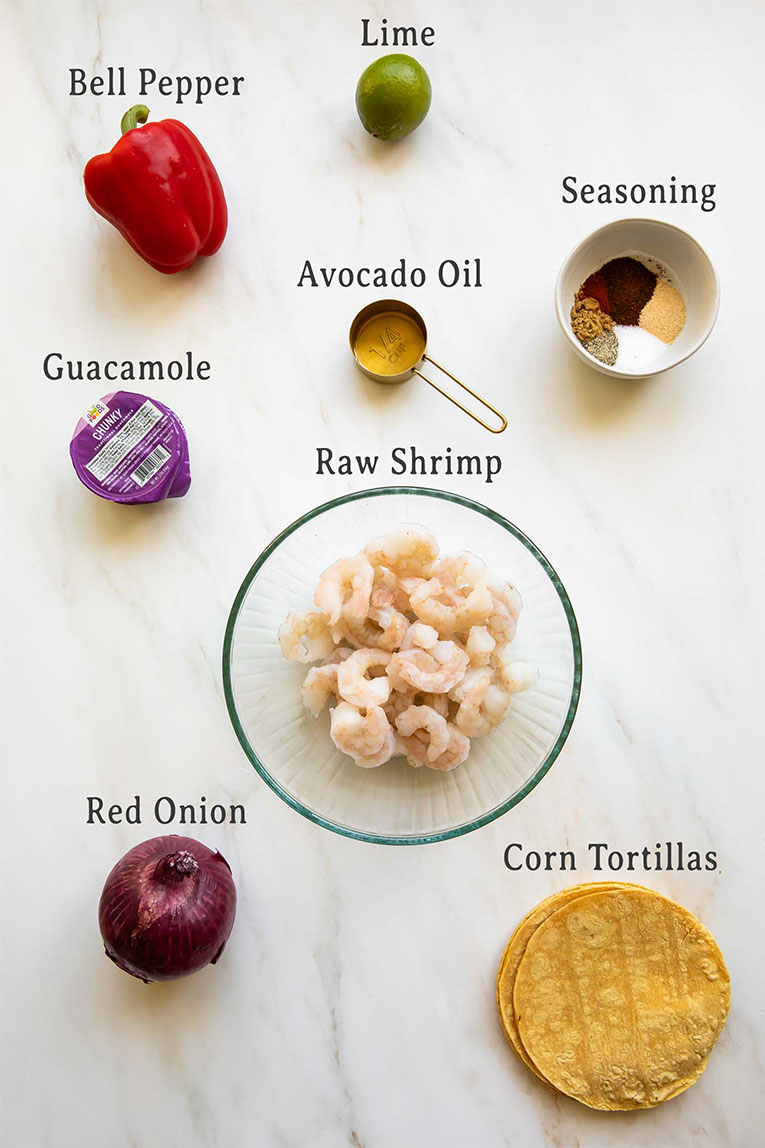 Ingredients for Shrimp Guacamole Tostadas recipe.
