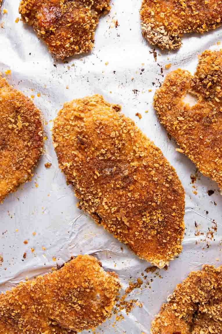 Spicy crispy chicken freshly baked.