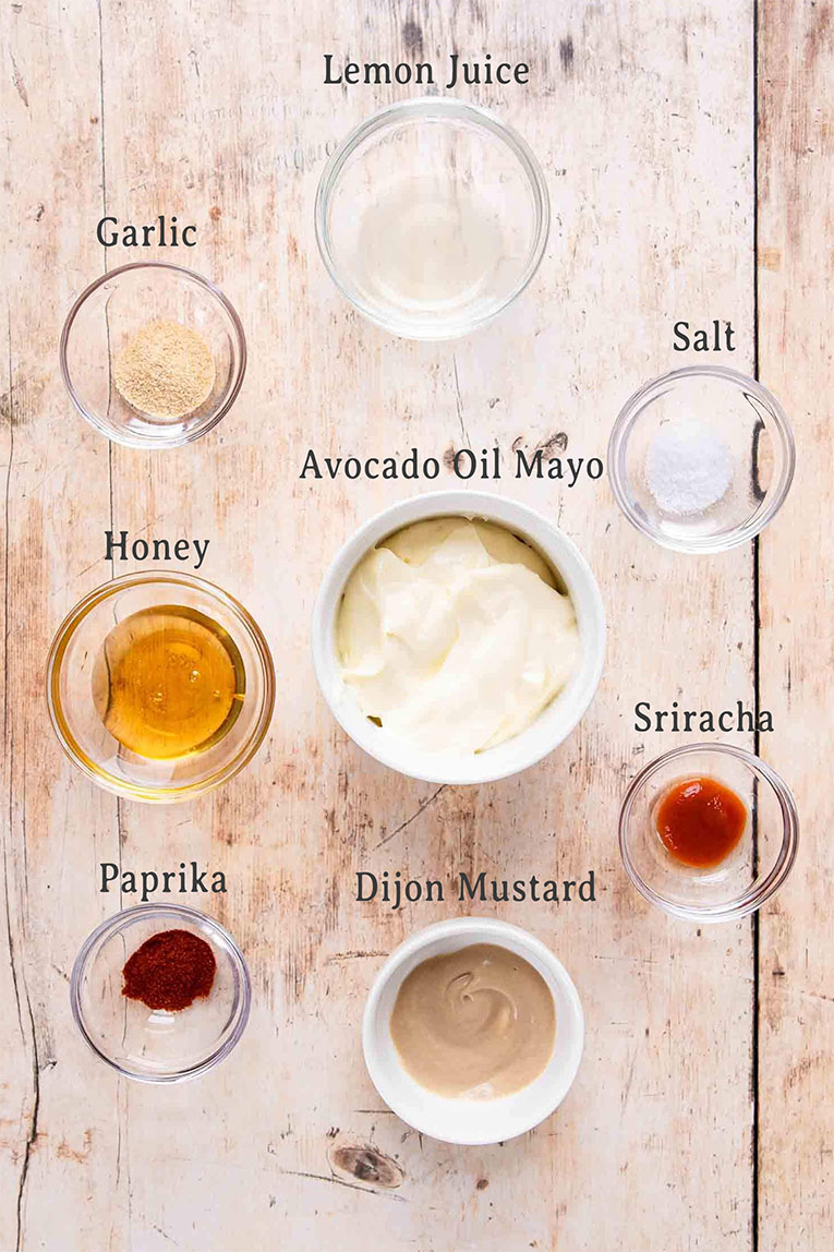 Ingredients for spicy chick fil a sauce recipe.