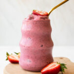 Strawberry Banana Smoothie in a glass.