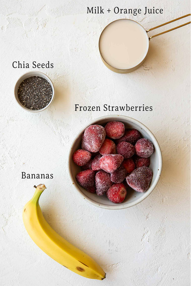 Ingredients in Strawberry Banana Smoothie recipe.