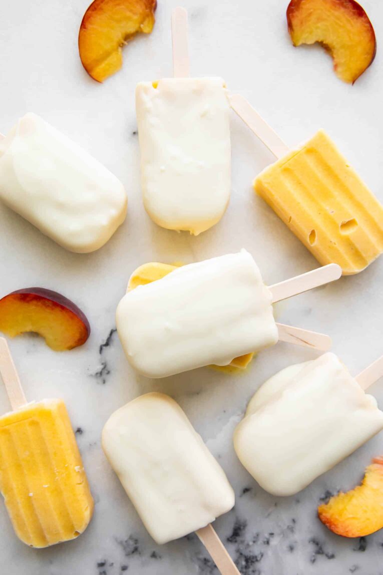 Peach magnum bars on a countertop.