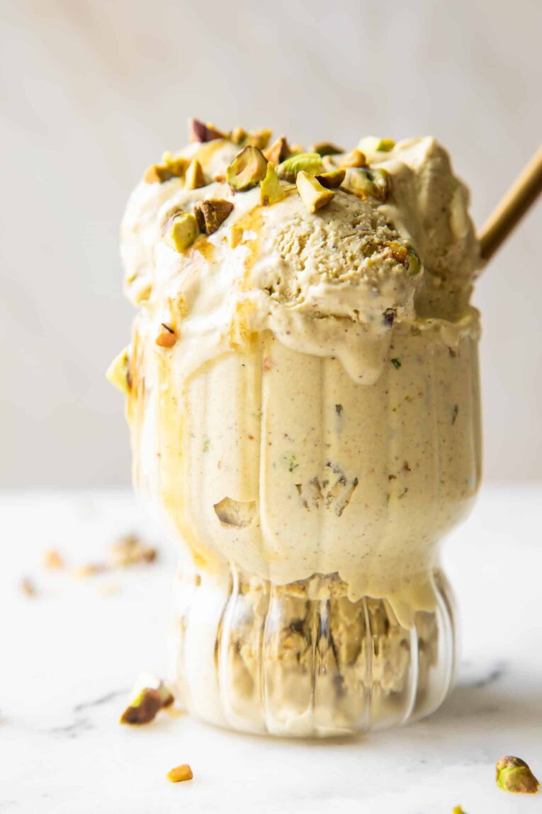 Close up of Pistachio ice cream recipe.