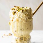 Pistachio Cottage Cheese Ice Cream in a parfait glass.