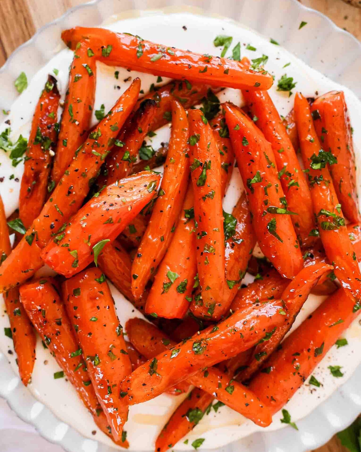 Easy Roasted Carrots over whipped cottage cheese.