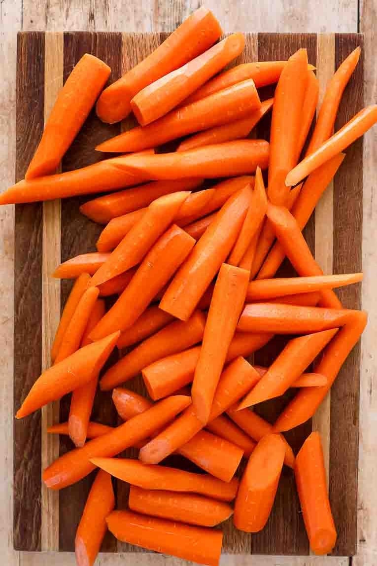 Carrots cut into diagonals.