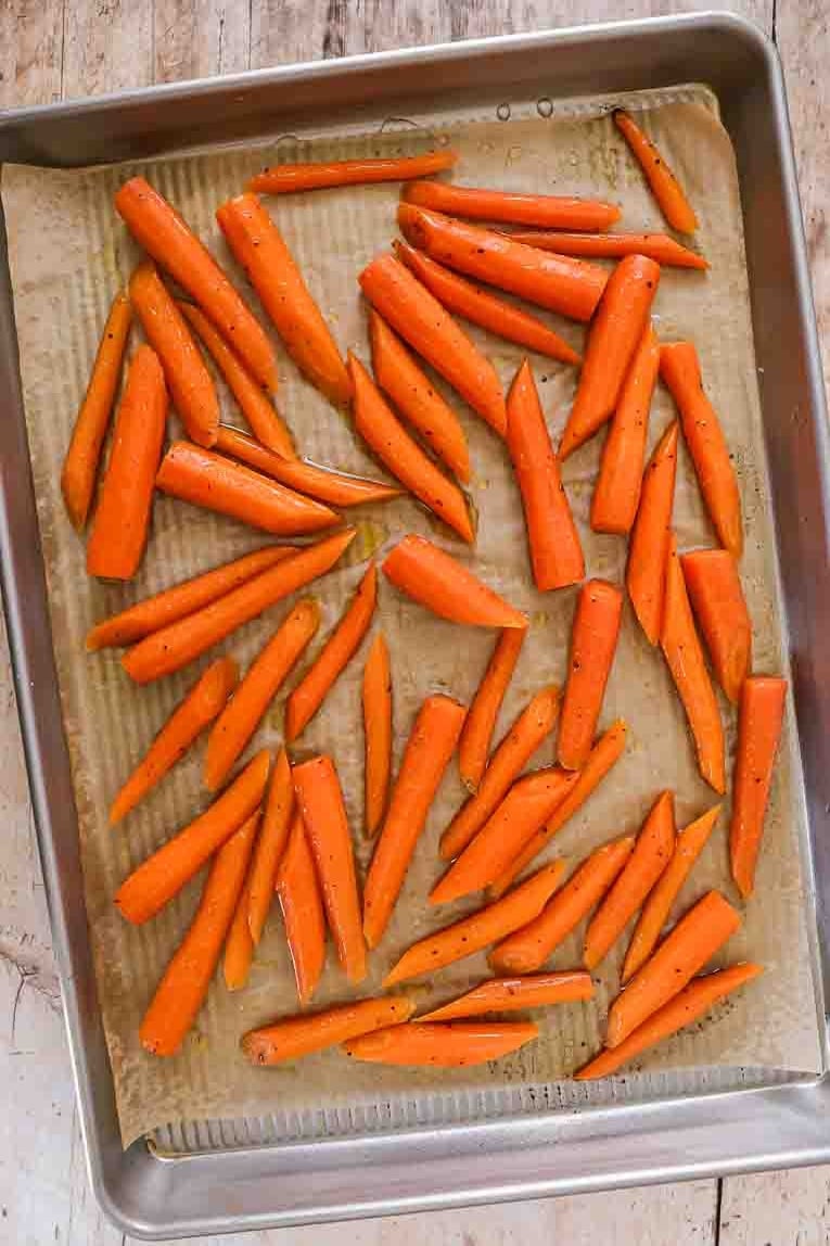 Foil removed from steamed carrots.