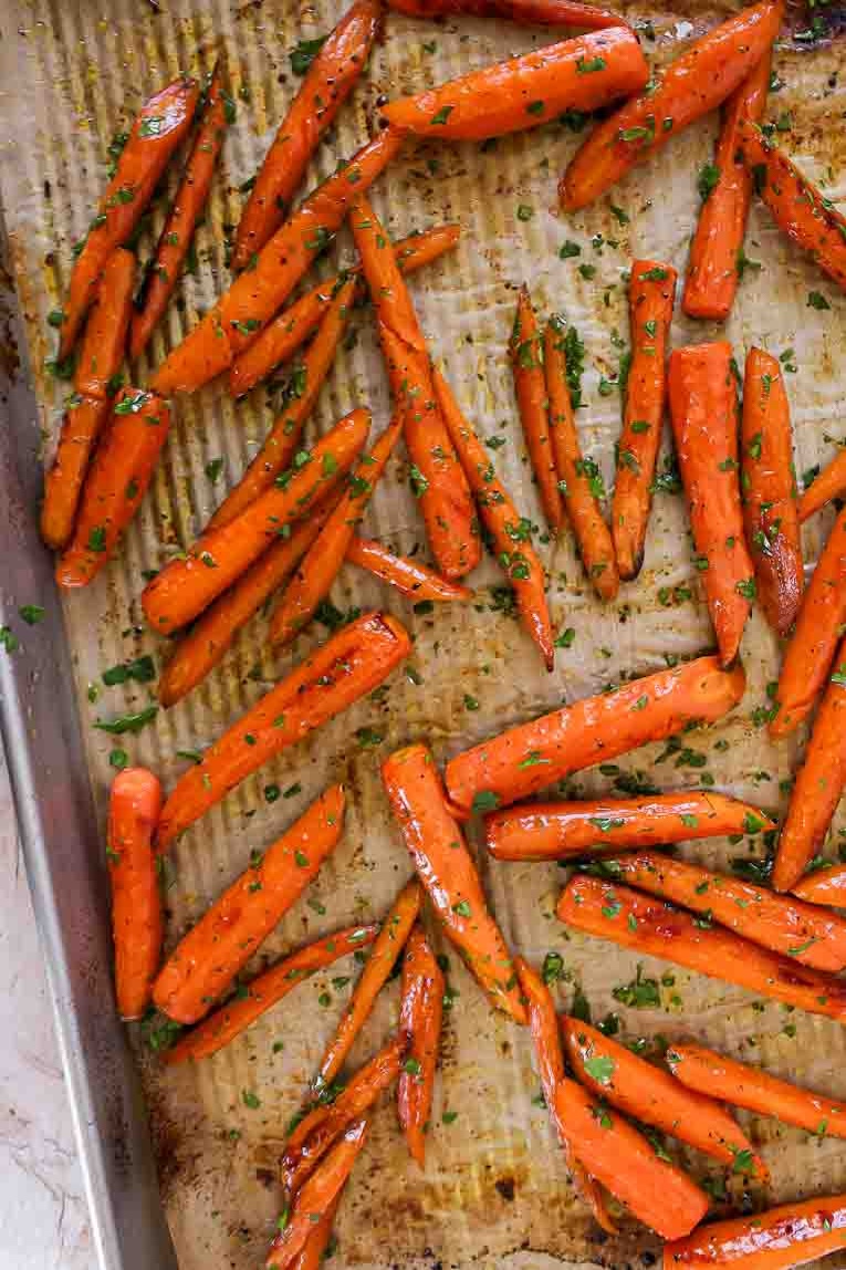 Roasted carrots with honey and herbs.