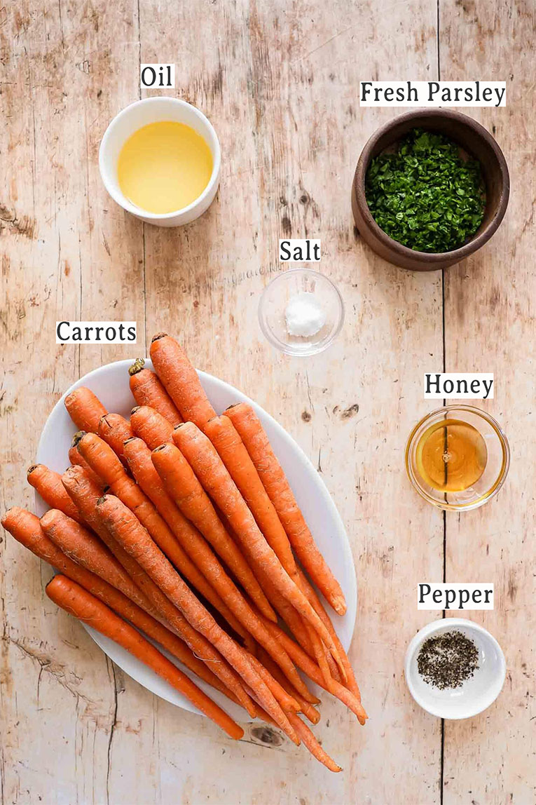 Ingredients in easy roasted carrots recipe.