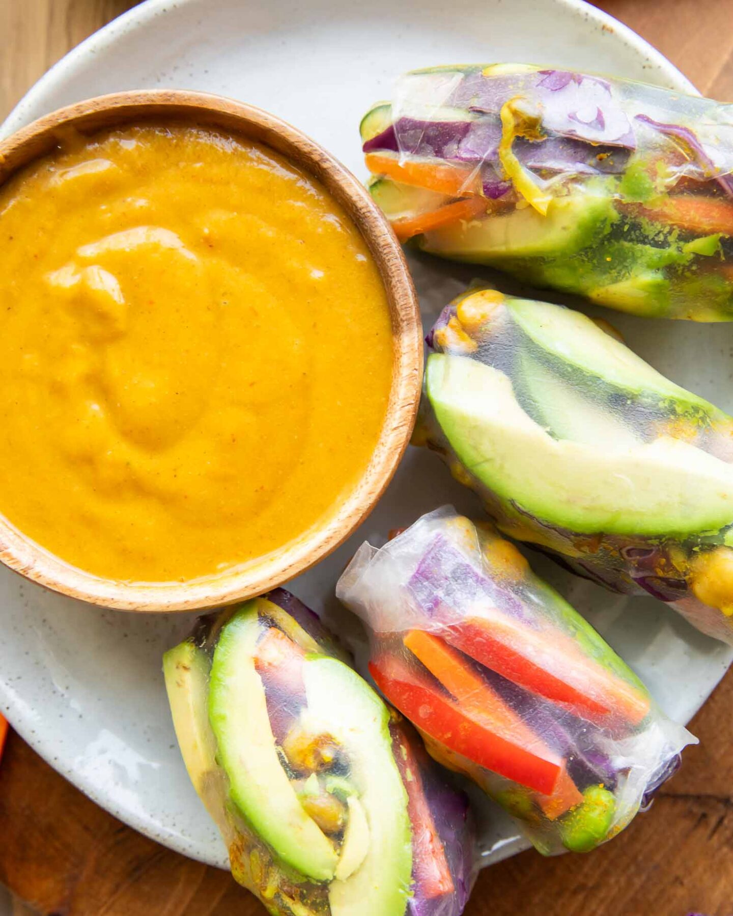 Close up of Vietnamese Spring Rolls on a plate.
