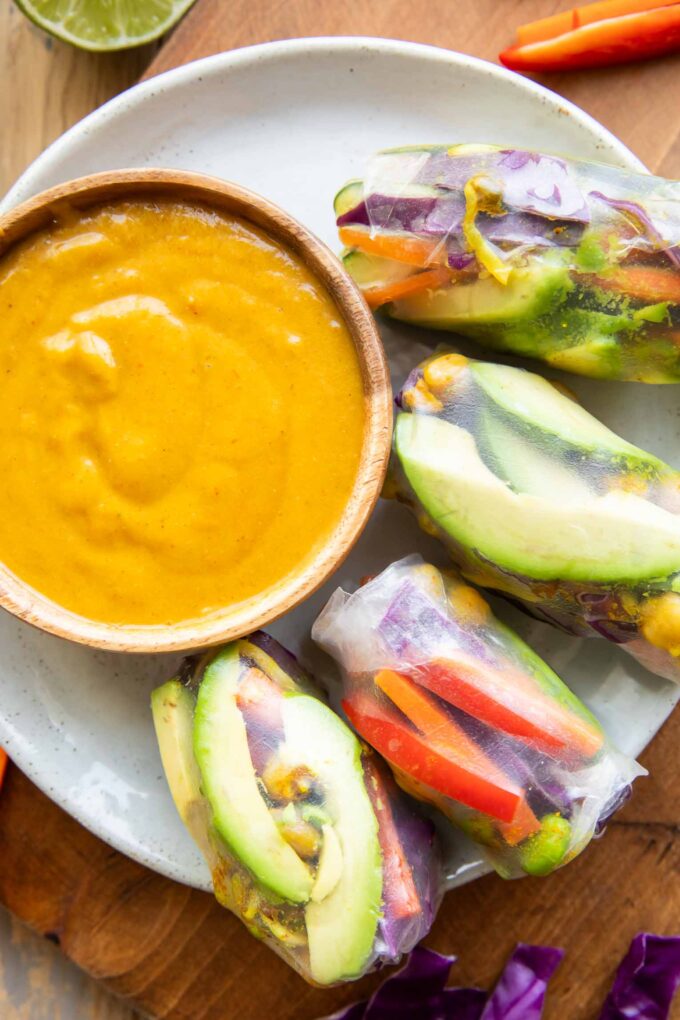 Close up of Vietnamese Spring Rolls on a plate.