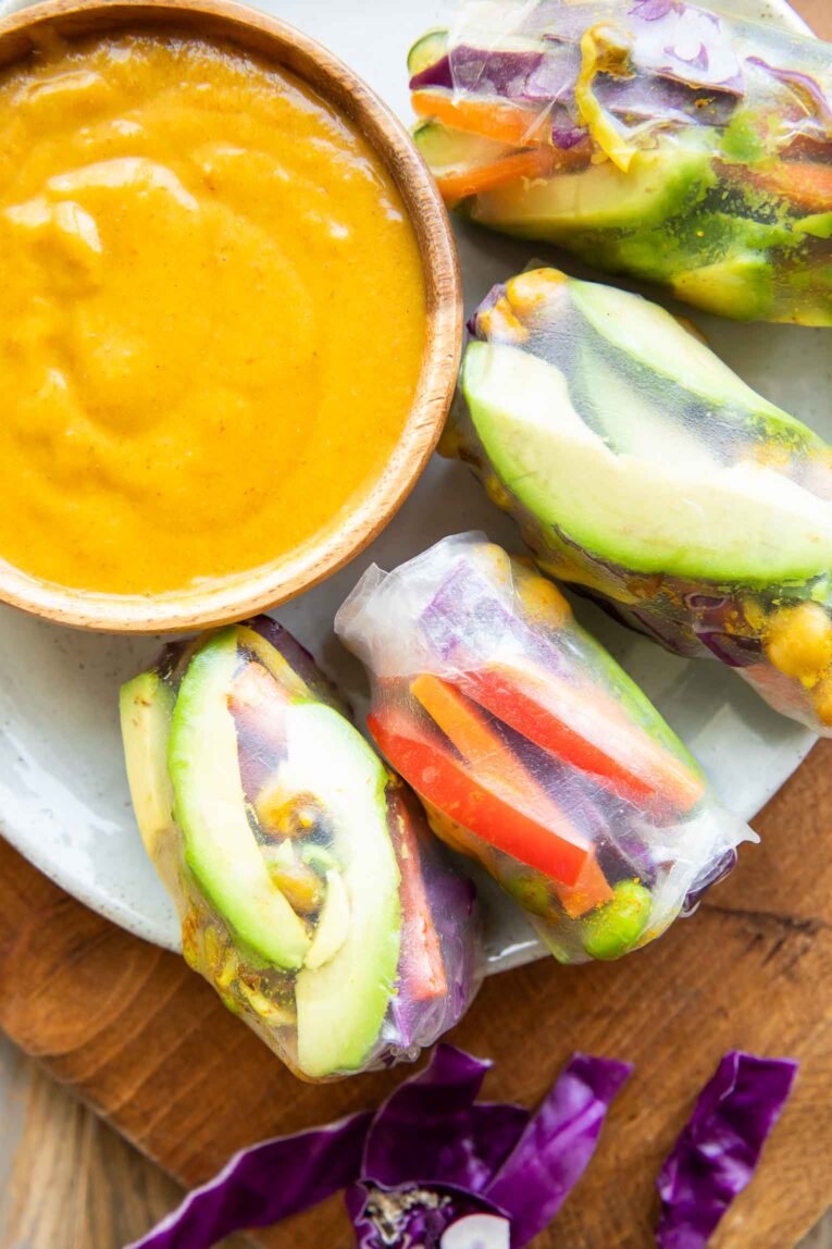 Fresh spring rolls recipe with spicy coconut sauce.