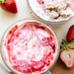 Close up of Strawberries & Cream Overnight Oats recipe.