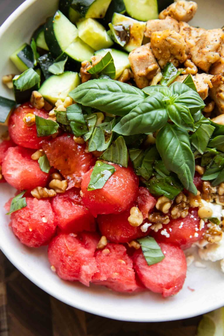 Close up of watermelon salad for summer.