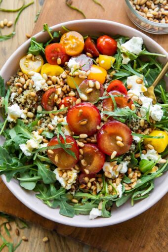Cherry Plum Goat Cheese Salad top shot photo.