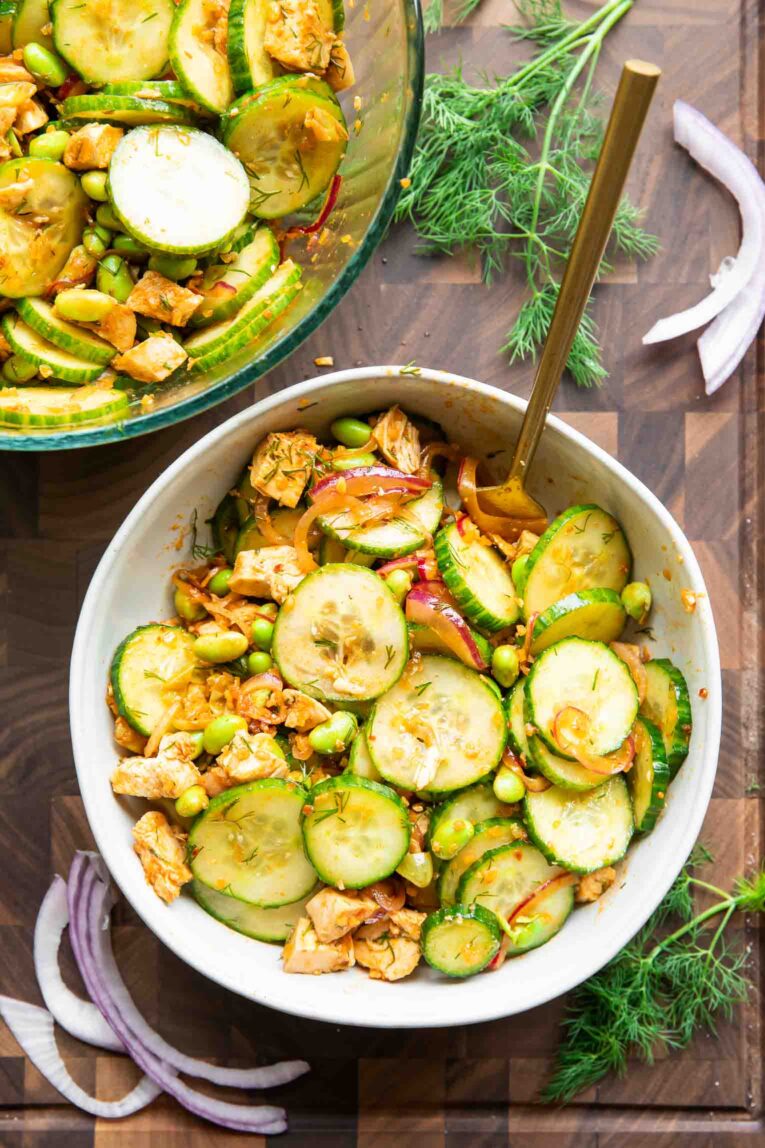 Top photo of Chili Crisp Cucumber Salad recipe.