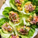 Close up of Greek Yogurt Chicken Salad Lettuce Wraps recipe.