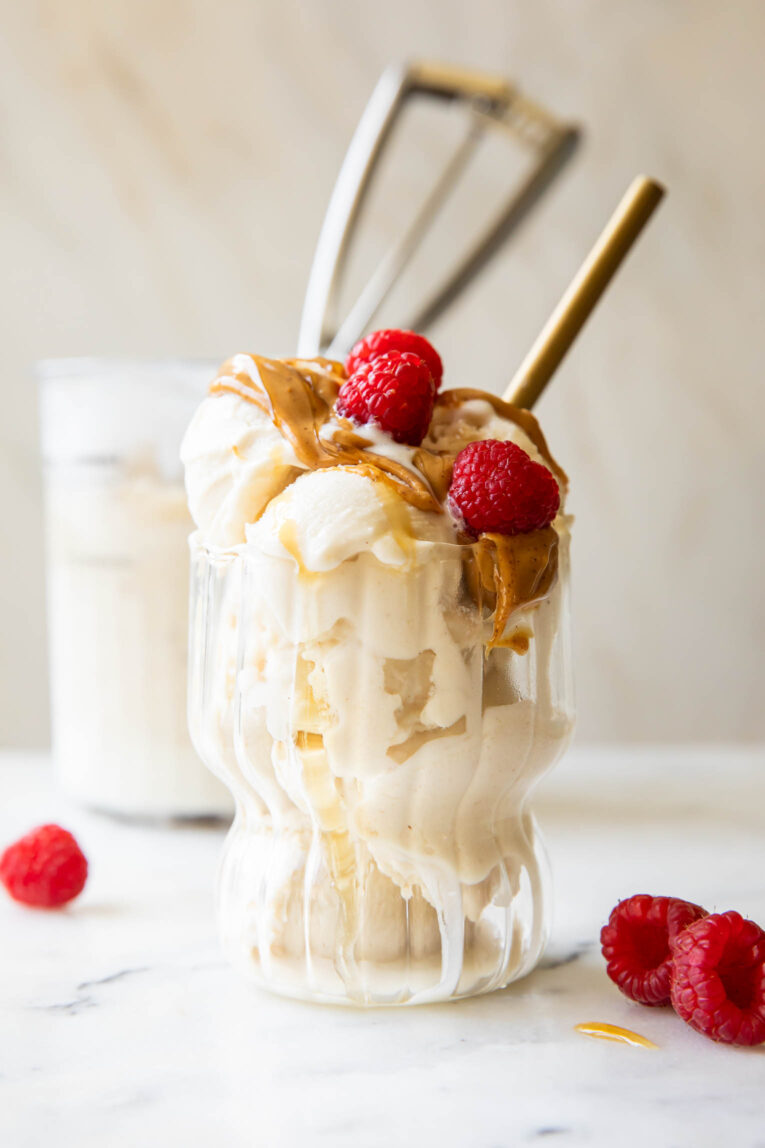 Across photo of Greek Yogurt Ice Cream recipe.