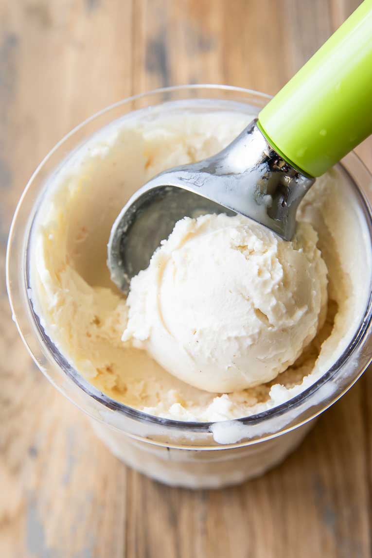 Ninja creami yogurt ice cream in container.