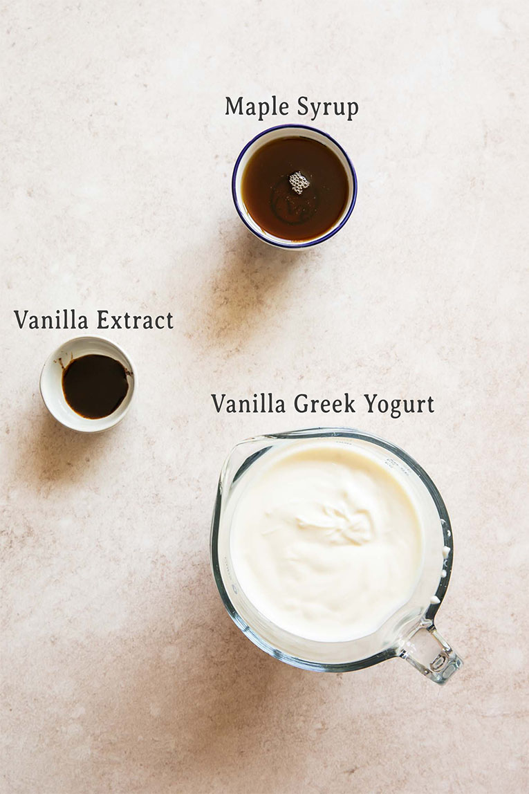 Ingredients in Greek Yogurt Ice Cream recipe.