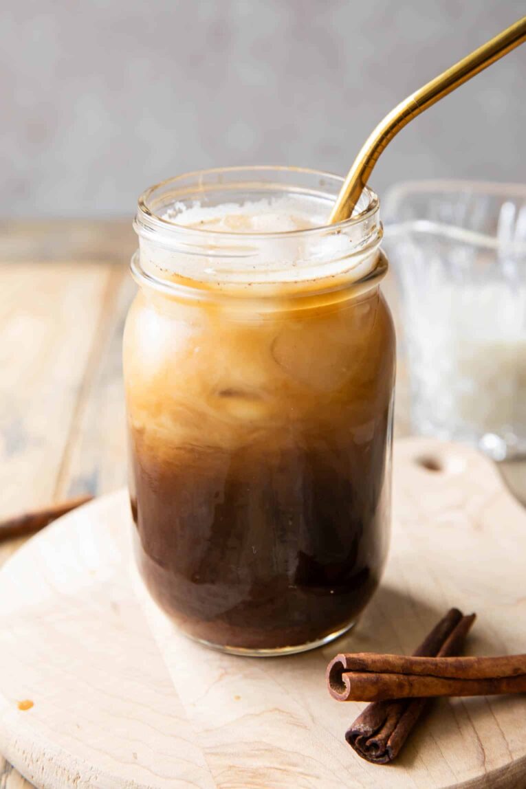 Angled photo of Iced Horchata Shaken Espresso.