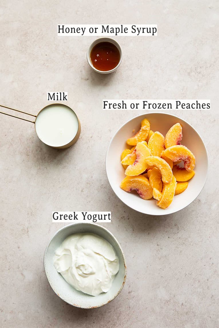 Ingredients in Peach Yogurt Smoothie recipe.