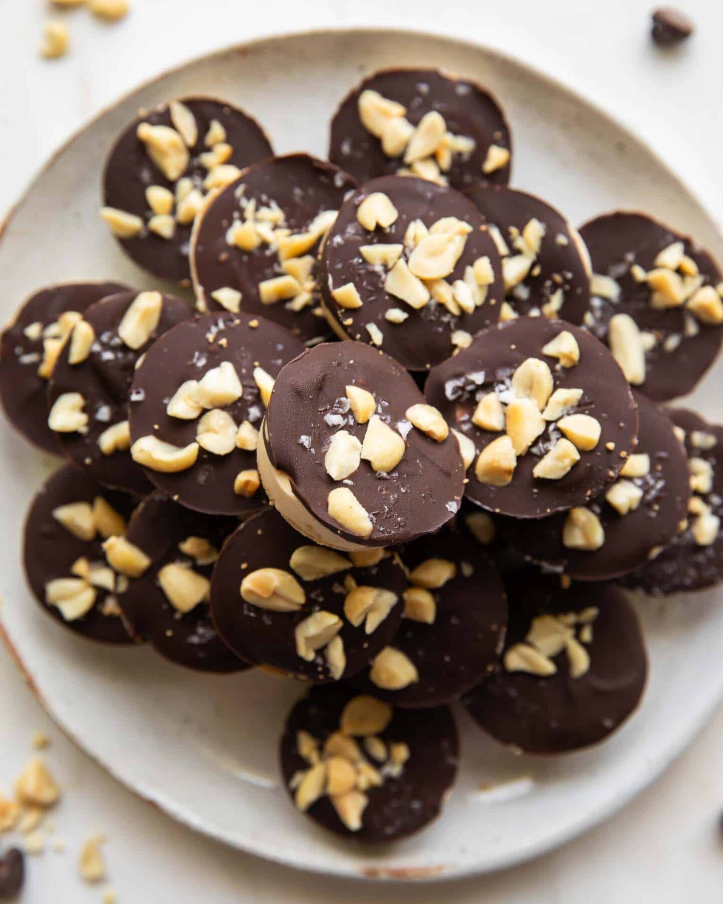 Close up of Snickers Protein Bites recipe on a plate.