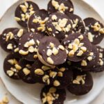 Close up of Snickers Protein Bites recipe on a plate.