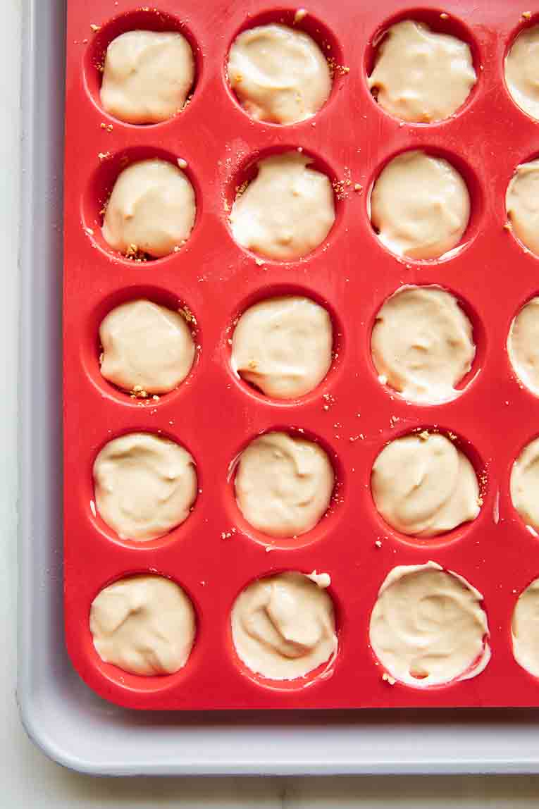 Cottage cheese filling for protein bites in a muffin pan.