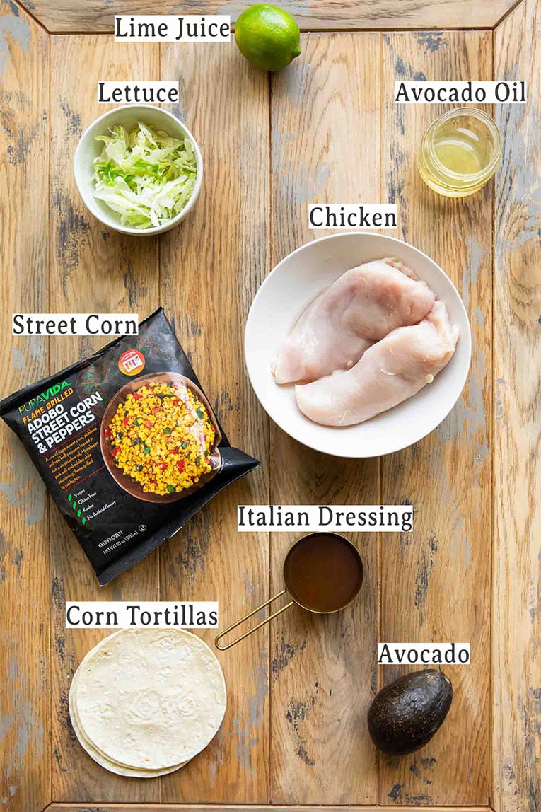 Ingredients in homemade chicken tostada recipe.