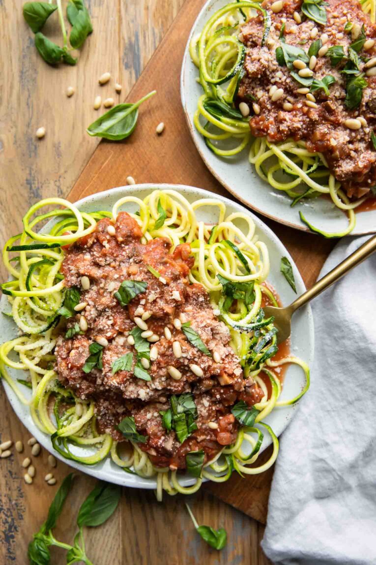Top photo of vegetarian spaghetti recipe.