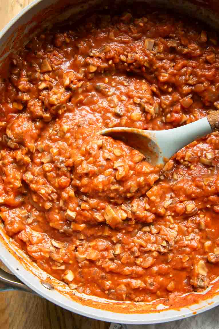 Mushroom red sauce simmered down.