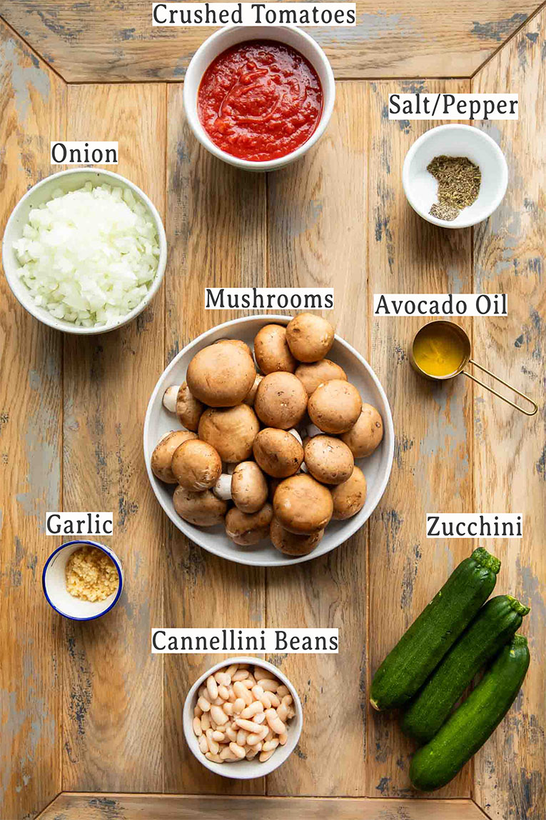 Ingredients in Zucchini Spaghetti w/ Mushroom Red Sauce recipe.