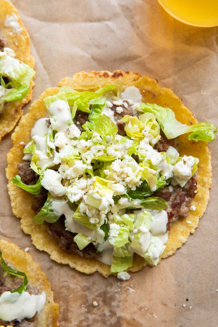 Close up of viral smashed taco recipe.