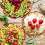 Three Cottage Cheese Breakfast Rounds with different toppings.