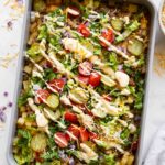 Big Mac casserole in a baking dish.