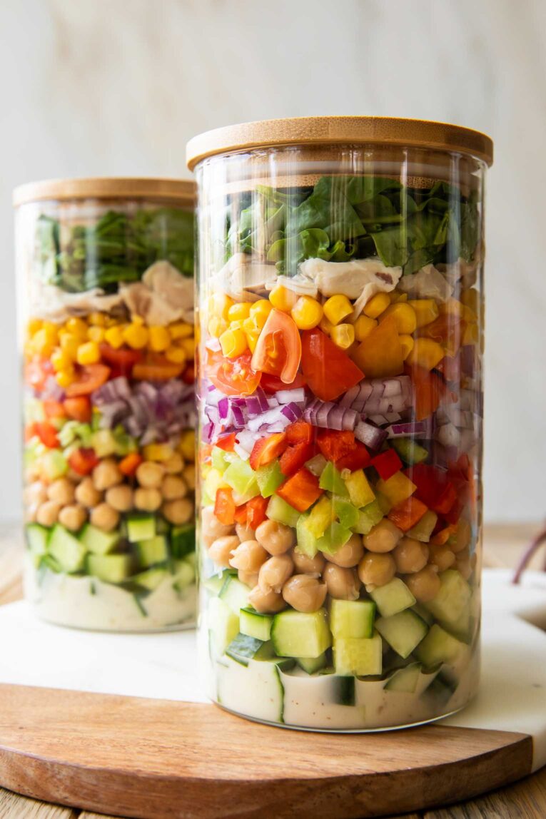 Salad layered in two jars.