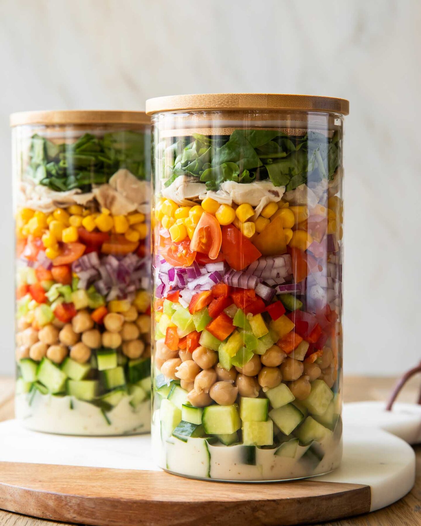 Salad layered in two jars.