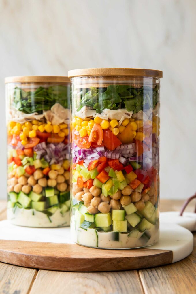 Salad layered in two jars.