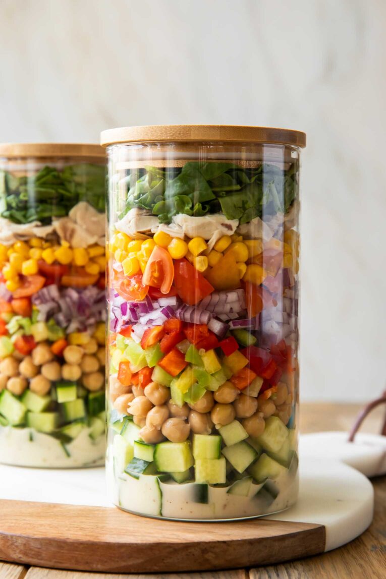 Salad layered in two jars.