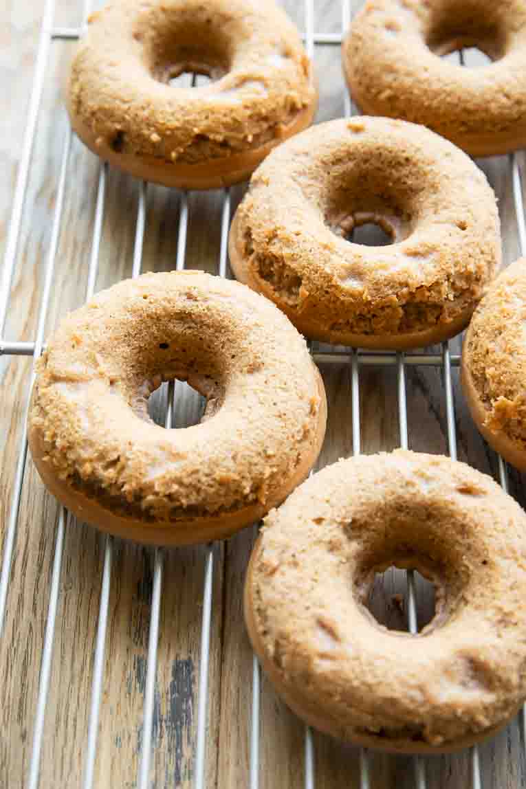 Angled photo of cottage cheese donuts.