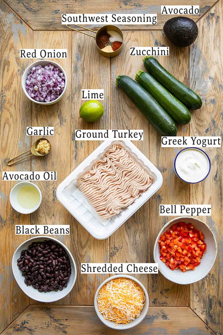 Ingredients in Southwestern zucchini boats recipe.