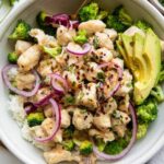 Top photo of Sticky Garlic Butter Chicken Bowls recipe.