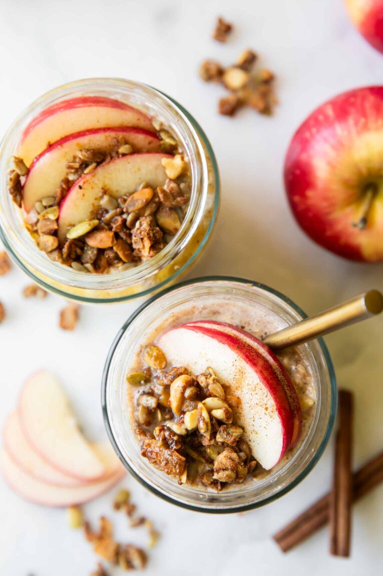 Top shot photo of Apple Pie overnight oats recipe.