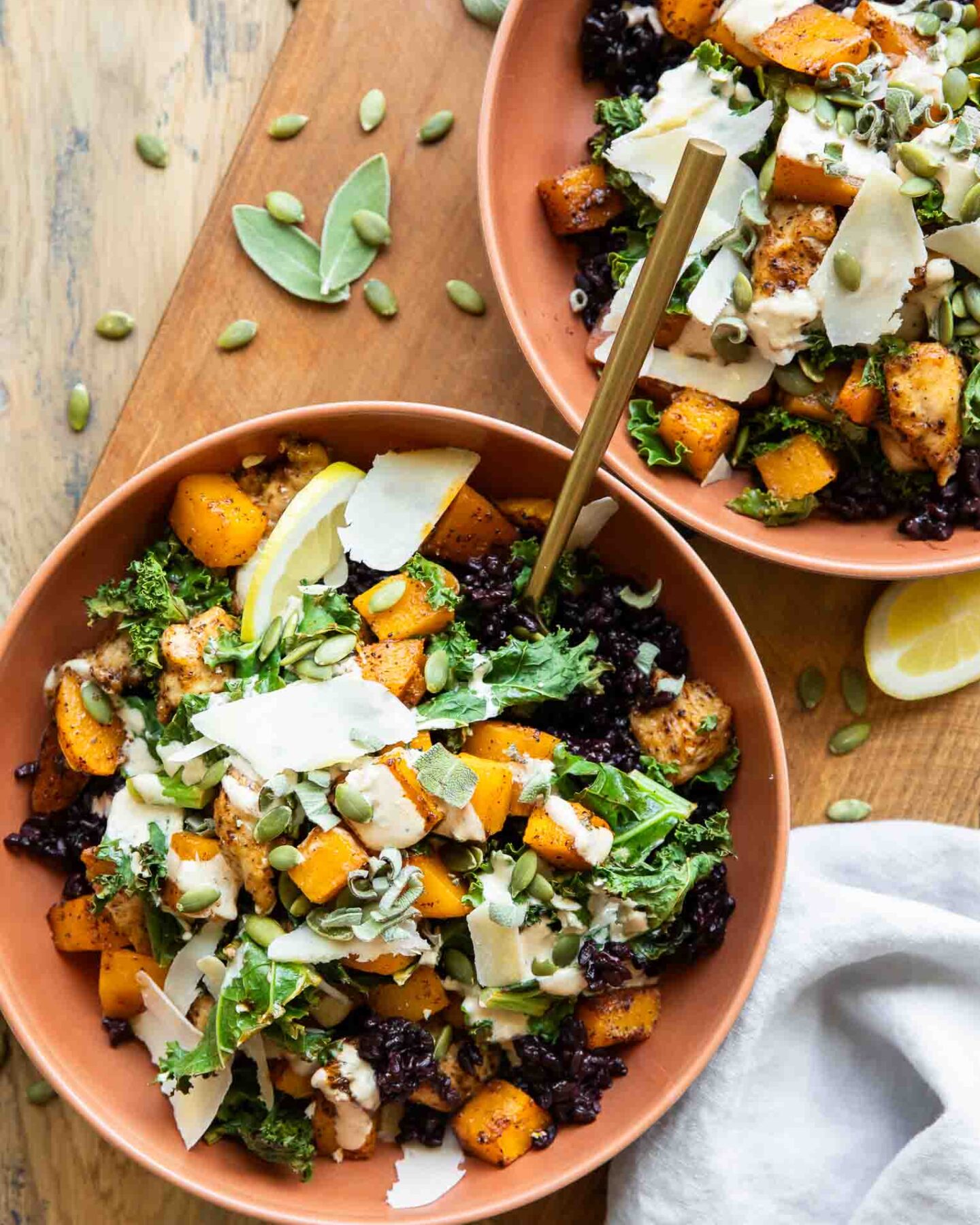 Butternut Chicken Kale Bowls Recipe.
